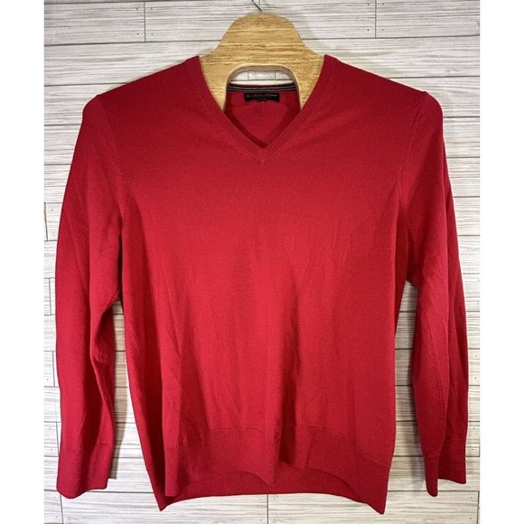 Brooks Brothers Mens Wool Blend V-Neck Pullover Sweater Red Valentines Day Sz XL - Picture 1 of 7